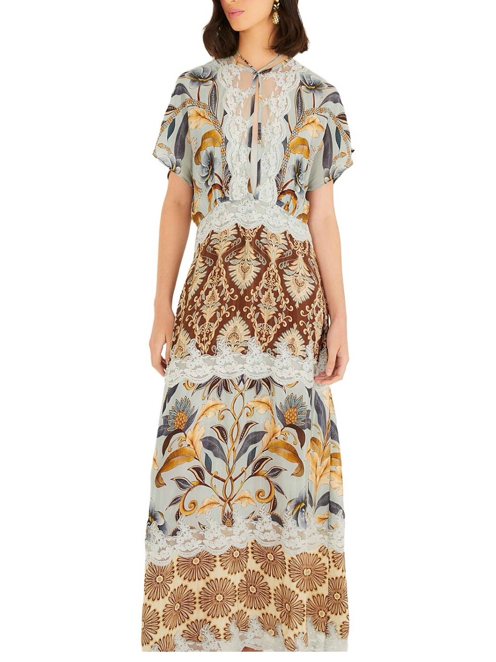 NWT FARM Rio Snake Garden Maxi Dress XS Floral Lace Trim Boho Luxury Resort